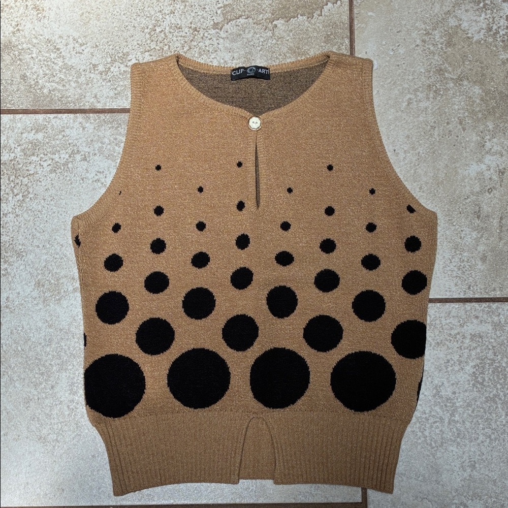 Tan Polka Dot Sleeveless Knit Tank